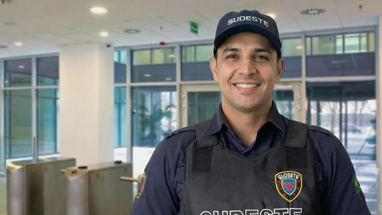 Profissional da Sudeste em ambiente de controle de acesso.