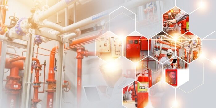 fire extinguishing system service concept , industrial fire control system, fire Alarm controller, fire notifier.